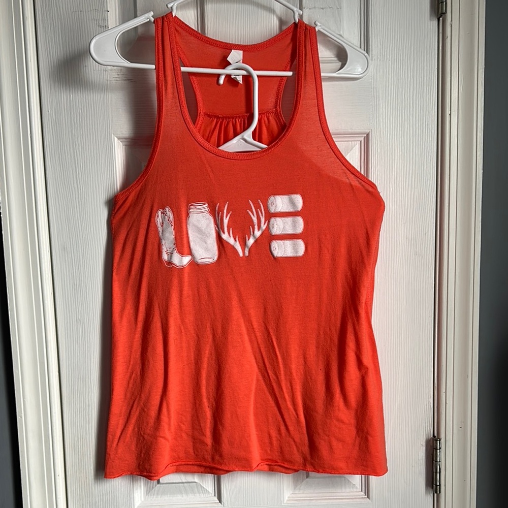 Abella Red and White Tank Top with Graphic Design